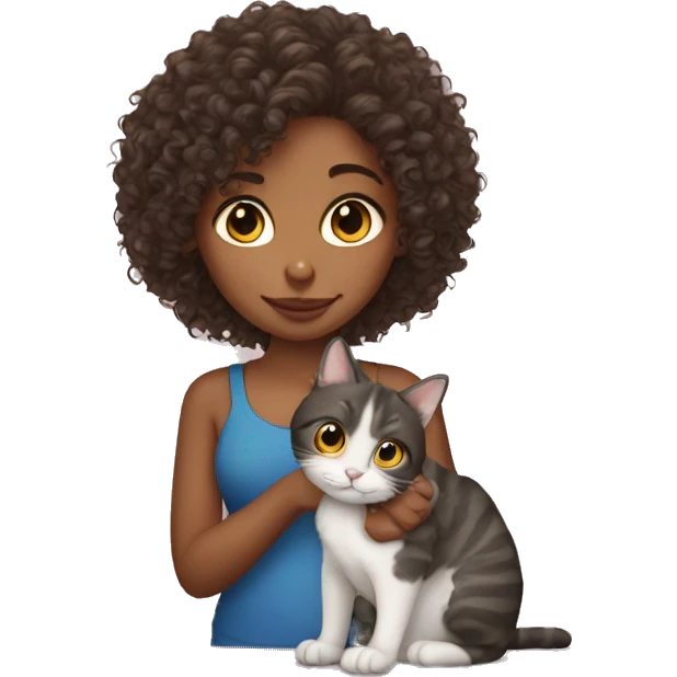 Curly girl with cat emoji