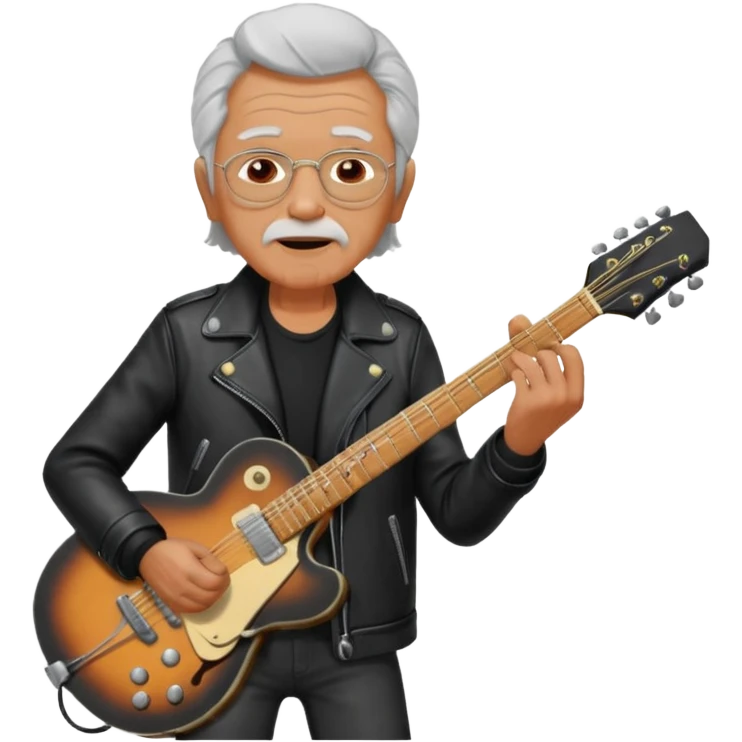 guitar rock player, elderly head, black jacket emoji