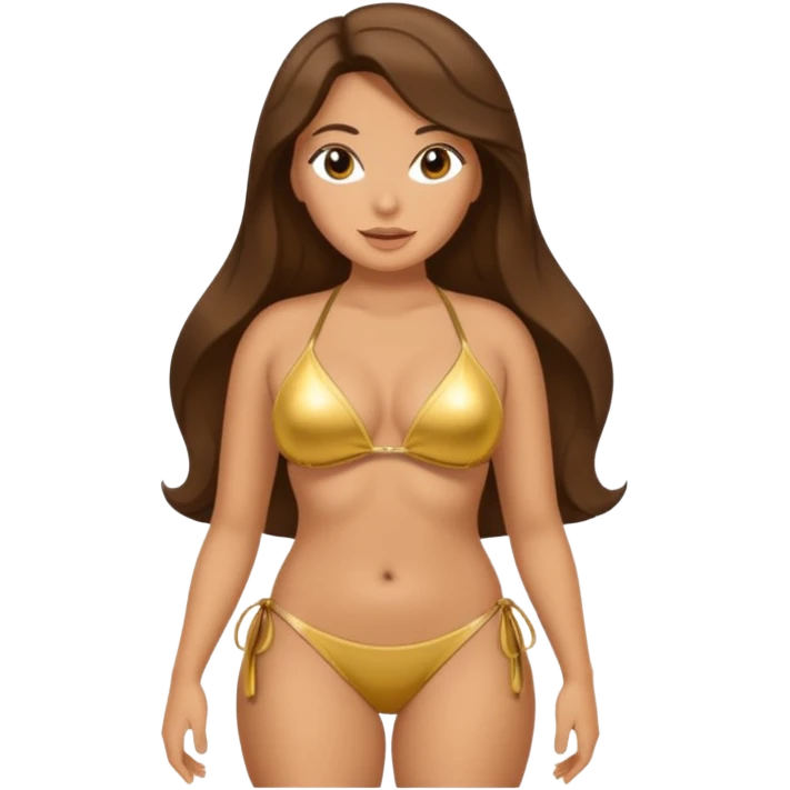 Curvy long hair brunette with gold bikini  emoji