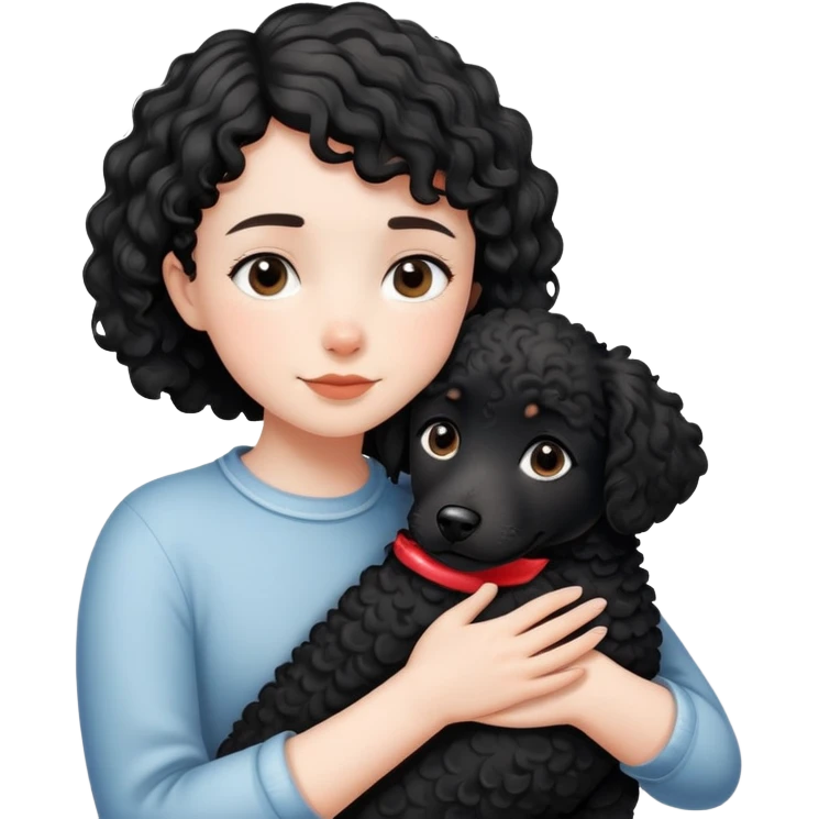 Short-haired girl hugging black curly dog emoji