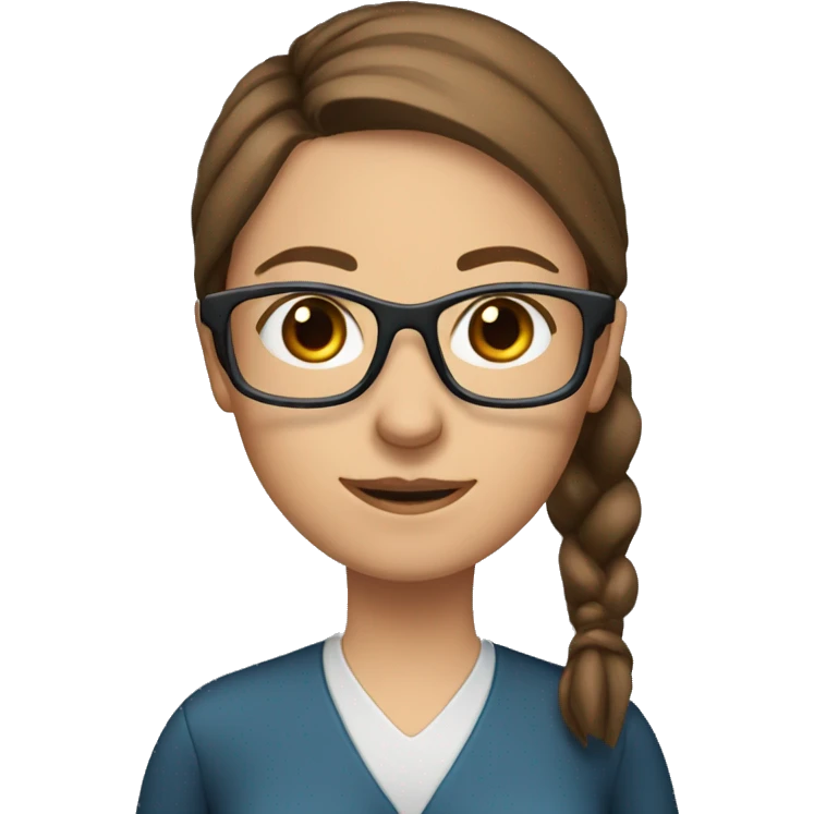 teacher, grey/blue eyes, brown hair, ponytail woman, blackboard, glasses emoji