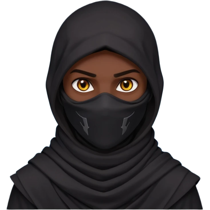 desert assassin portrait, head and shoulders only, dark hood, face scarf, mysterious glowing eyes, stealth vibe, 3D cartoon, mobile game icon style, clean background, no text, no watermark
 emoji