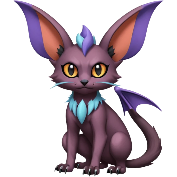 dark edgy dull pointy edgy Noivern-Noibat-Purloin-Torracat-Lykoi-Caracal-bat-cat-Fakemon-fusion-hybrid-creature with bat-wings on head as ears emoji