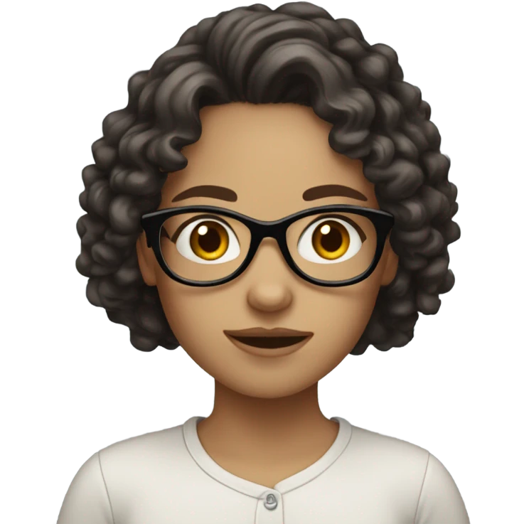 Pale girl with dark brown long curly hair and glasses emoji