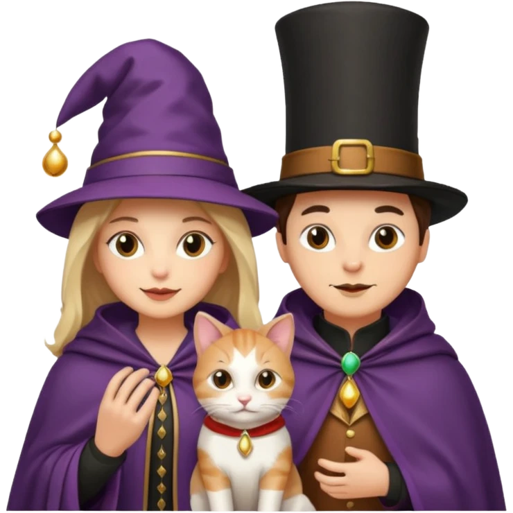 magician couple and their pet cat emoji