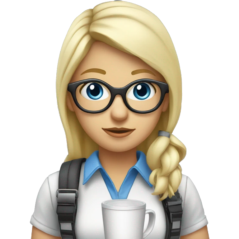 Blue eyed Blond girl with glasses drinking coffee wearing a harness and steel toe boots emoji