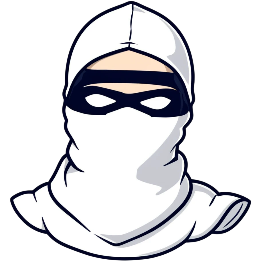 A cool hustler wearing a white balaclava and looking confident emoji