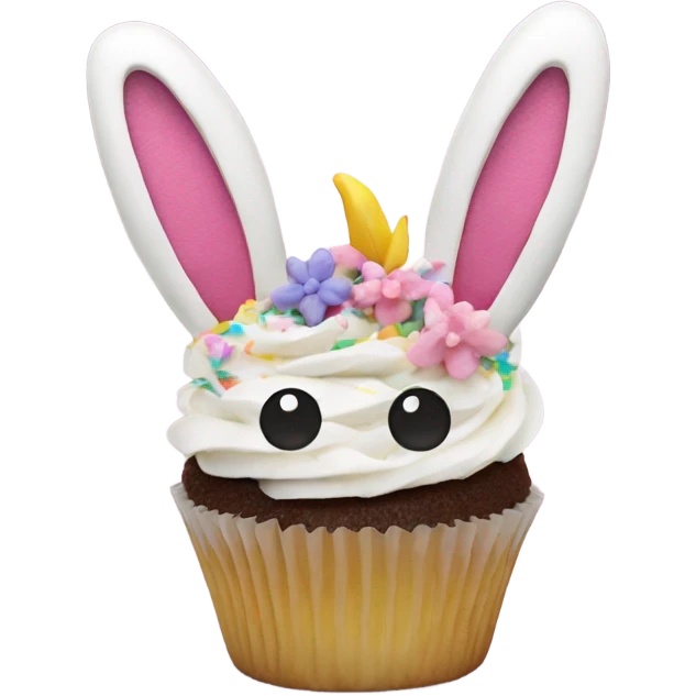 beautifully decorated Easter bunny ears cupcake emoji
