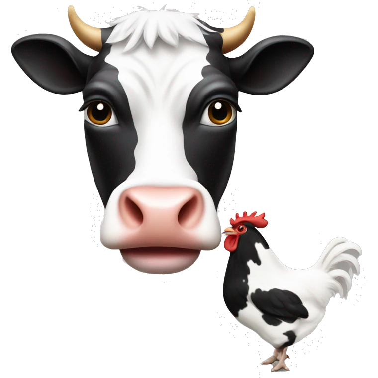 black and white cow with a chicken head emoji