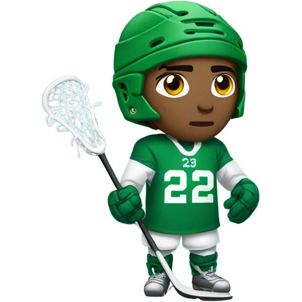 Lacrosse player in green uniform shivering in the snow emoji