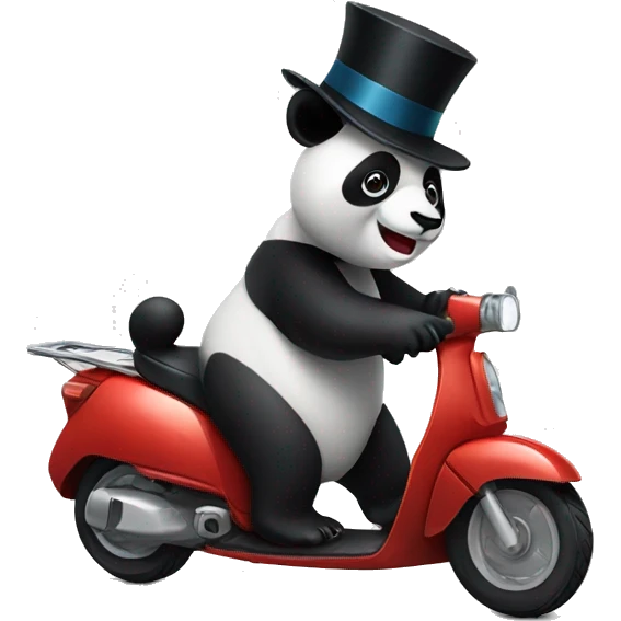 panda riding a scooter with a top hat on emoji