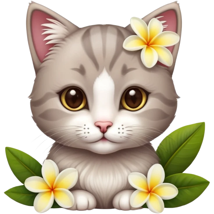 A cute  little cat and frangipani emoji