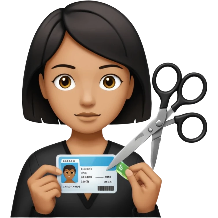 Floating black Scissors cutting in half an idf soldier ID card with a little chip in 2 parts .hyper realistic emoji