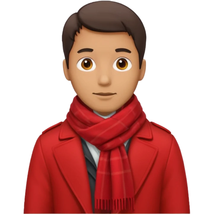 Man in red coat, scarf emoji