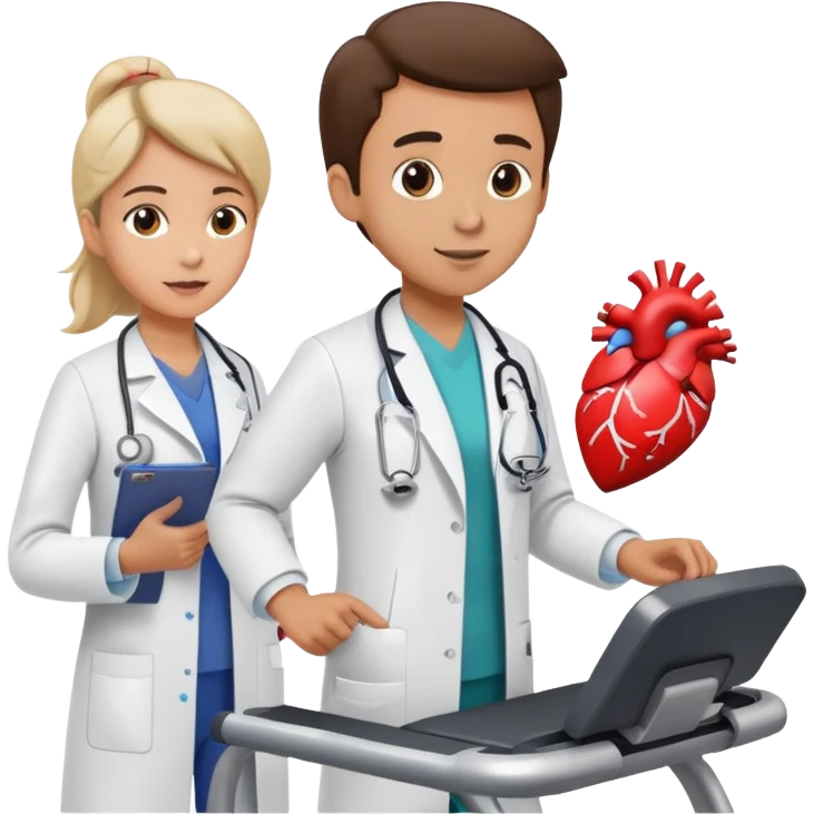 patient on a treadmill, doctor with clipboard supervising, heart monitor in background emoji