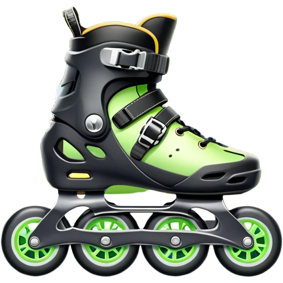 An icon showing a close-up of inline rollerblades resting on smooth asphalt in a park. The background features trees, grass, and a clear sky, with the vibrant green landscape creating a serene outdoor vibe. The skates' wheels are highlighted against the pavement. Transparent background  emoji