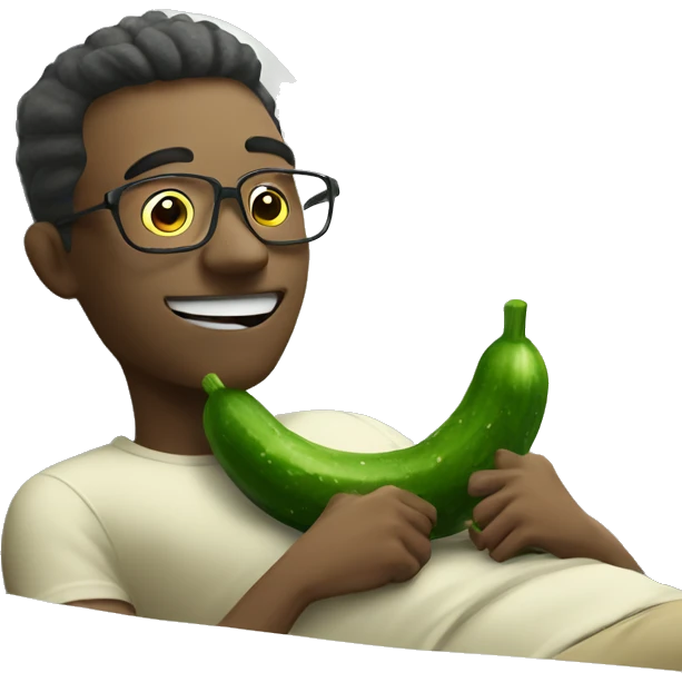 Smiley relaxing wearing cucumbers emoji