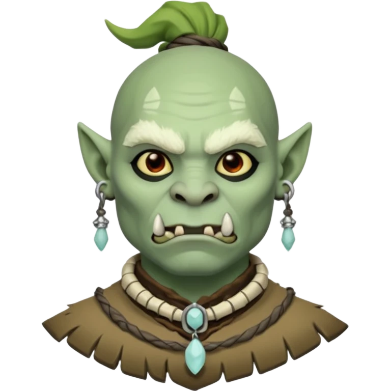 Fantasy orc portrait emoji, small bone charm with frost tied near neck or ear, tribal winter aesthetic, minimal readable design, flat emoji style, male/female variant
 emoji