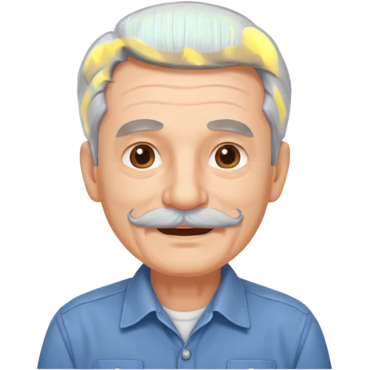 Old man with gray hair and mustache and working shirt. happy optimistic expression emoji