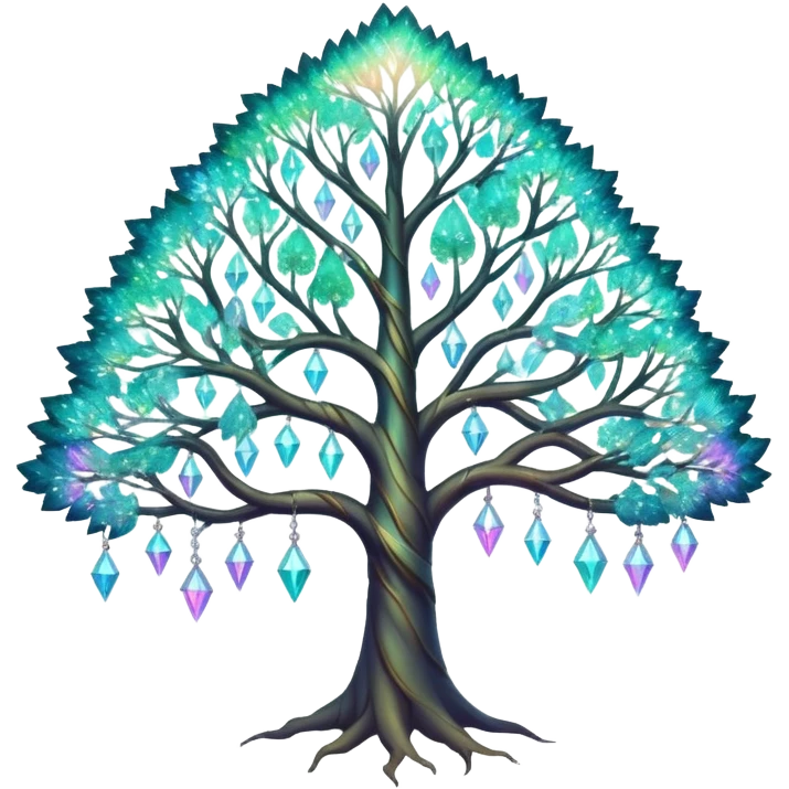 Spiritual magical ethereal iridescent tree with crystals hanging in it emoji