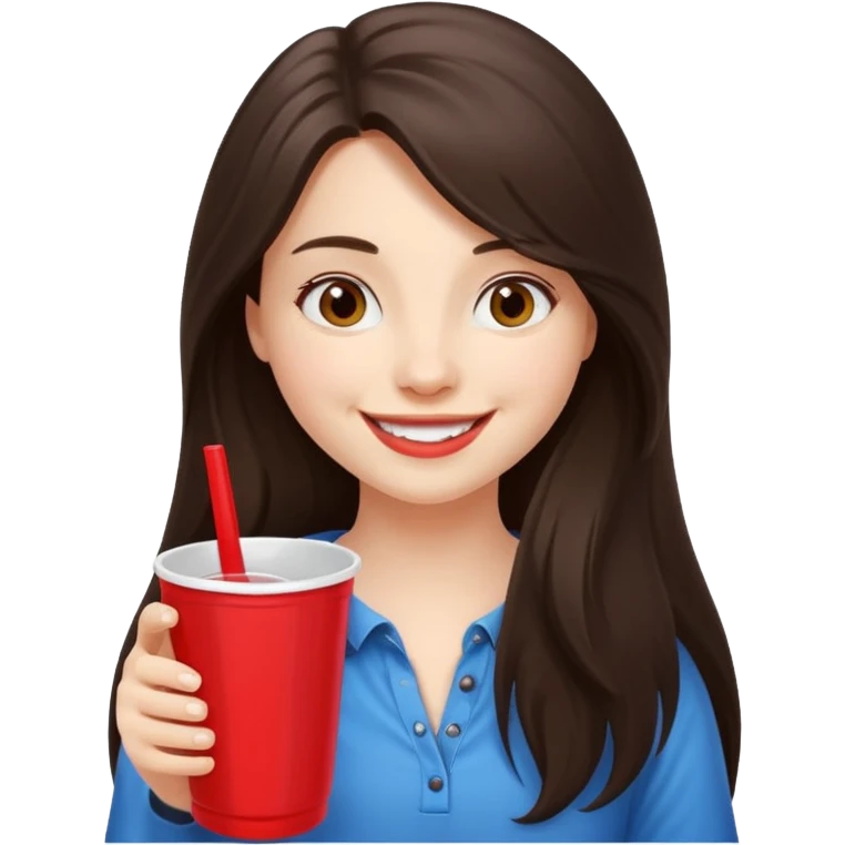 white happy long haired brunette girl with red solo cup emoji