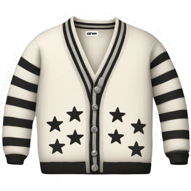 Off-white cardigan with black stripes on the seems, with three gray stars on each sleeve  emoji