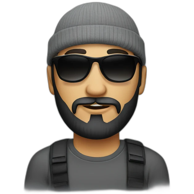 a man with black beard, gray Beanie, black sunglasses emoji