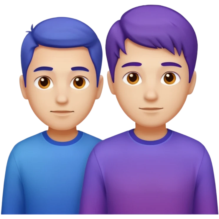 Keep the two male characters realistic, no simplification. Recolor their clothes into the gradient palette (blue, violet, orange), matching the style of the travel emoji pack. White or transparent background. emoji