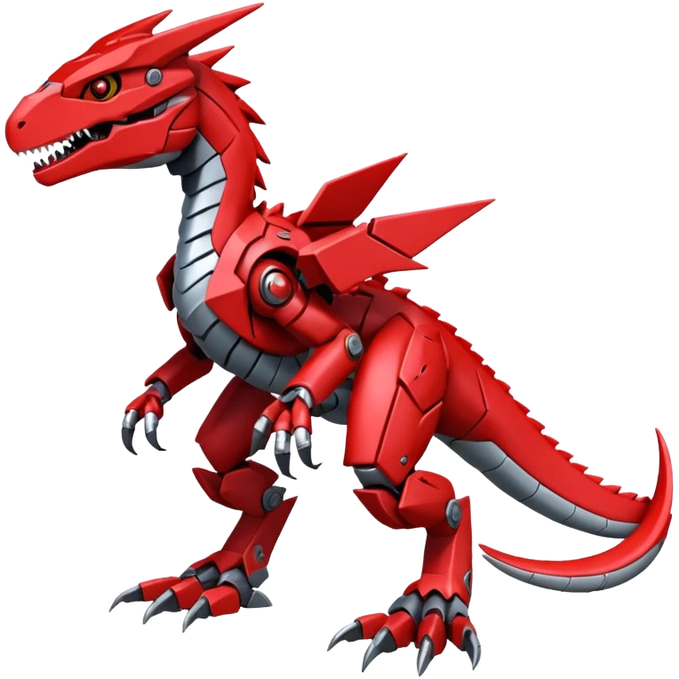 Cool Edgy Futuristic Red Digimon-Fakemon-Guilmon-Velociraptor-Dragon-Mecha full body emoji