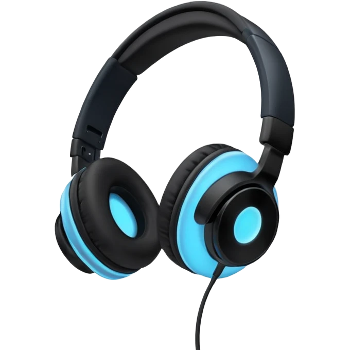 Cool black headphones tilted with a soft blue glow emoji