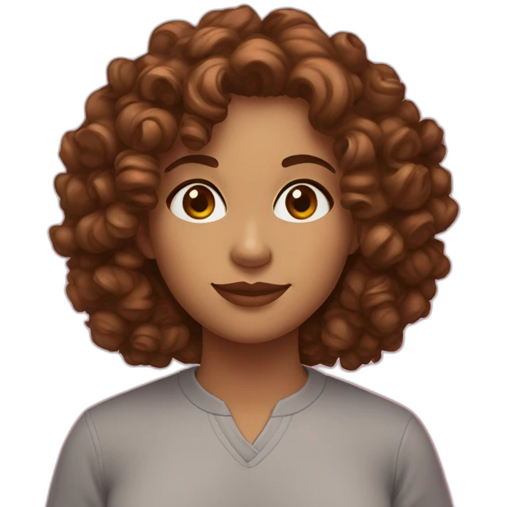 A 27 year old woman with brown curly hair, hazel eyes, roseyish cheeks & light skin  emoji