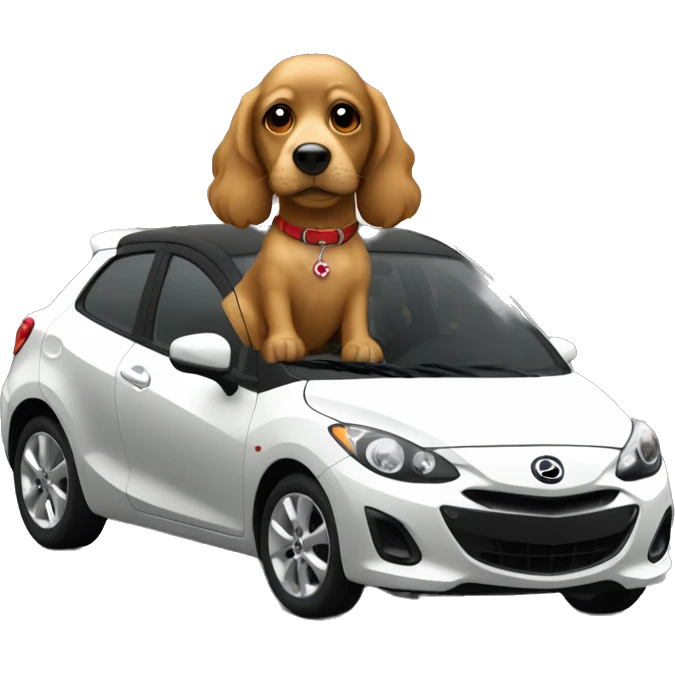 Cocker driving a Black Mazda 2 emoji