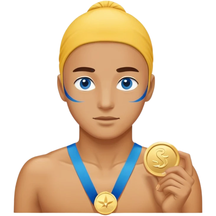 Swimmer, what won first place and has blue eyes emoji