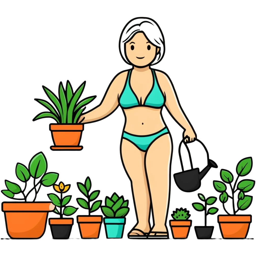 Martha Stewart in bikini gardening with plants emoji