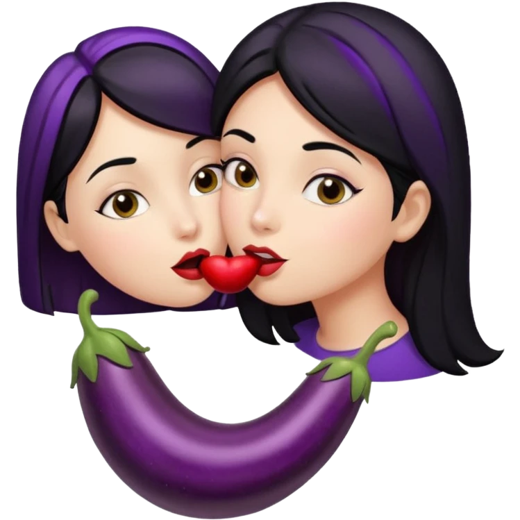 Girl with black hair kissing eggplant emoji