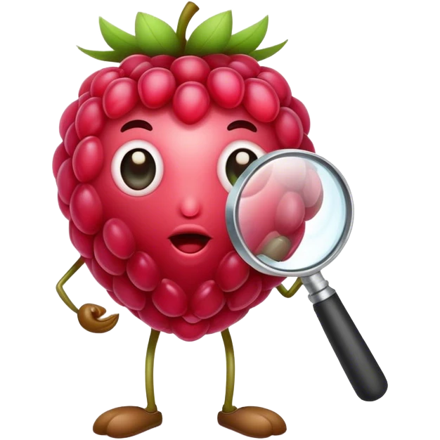 A raspberry holding a magnifiyng glass emoji