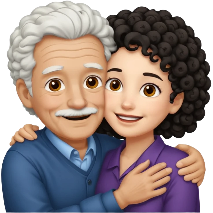 Old man hugging brown skin curly hair woman emoji