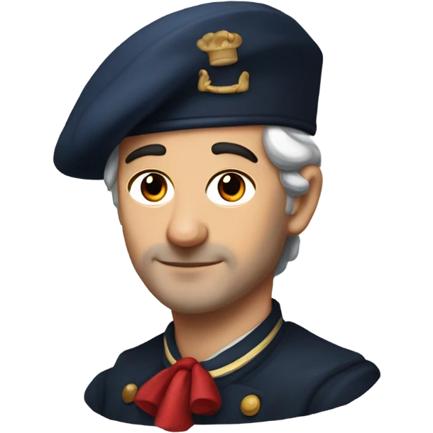 paint me a portrait of a dark-haired Frenchman with a mustage whose ends are rounded, who wears a red beret, a sailor top and a baguette under his arm emoji