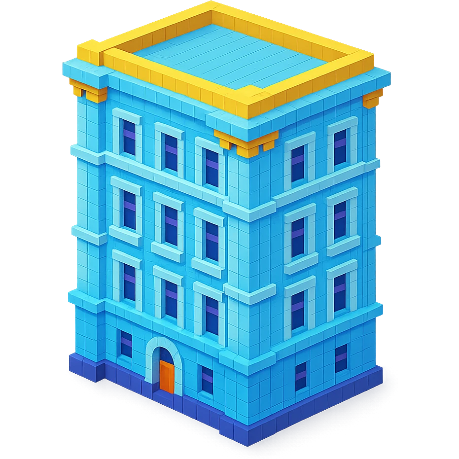old Saint Petersburg building, blue pastel facade, decorative cornices, isometric view emoji