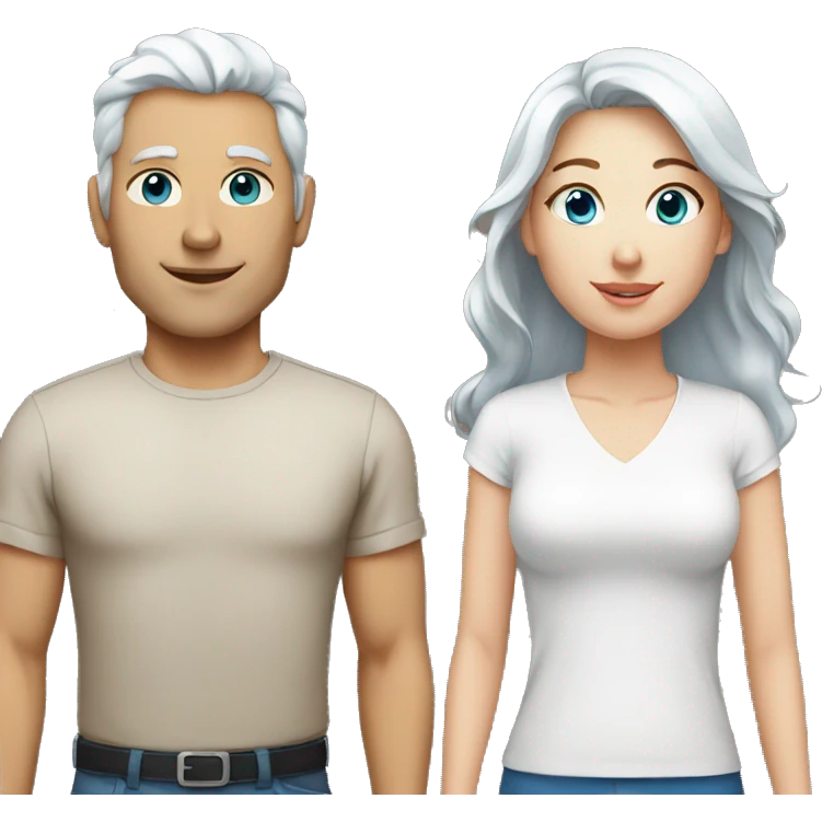 Woman with brown hair and man with white hair both with blue eyes emoji