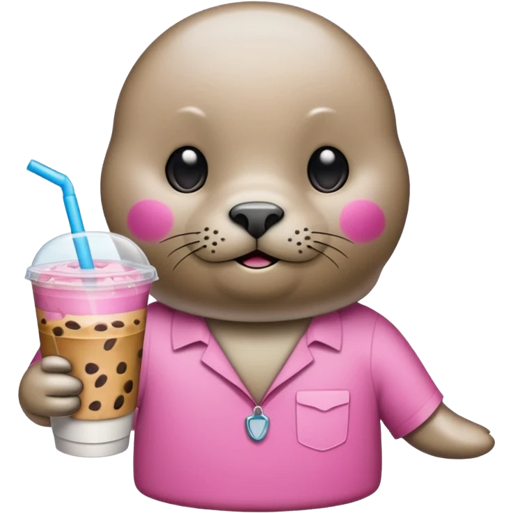 Seal wearing pink holding iced coffee emoji