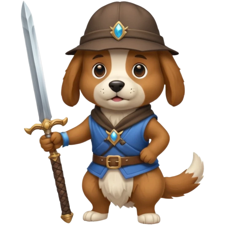 cool dog with a backwards hat wielding a large fantasy sword emoji