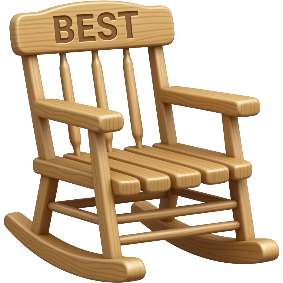 Wooden Rocking chair with BEST written on headresthair emoji