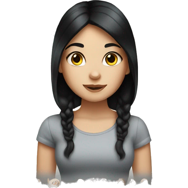 white skin girl black hair with calico cat emoji