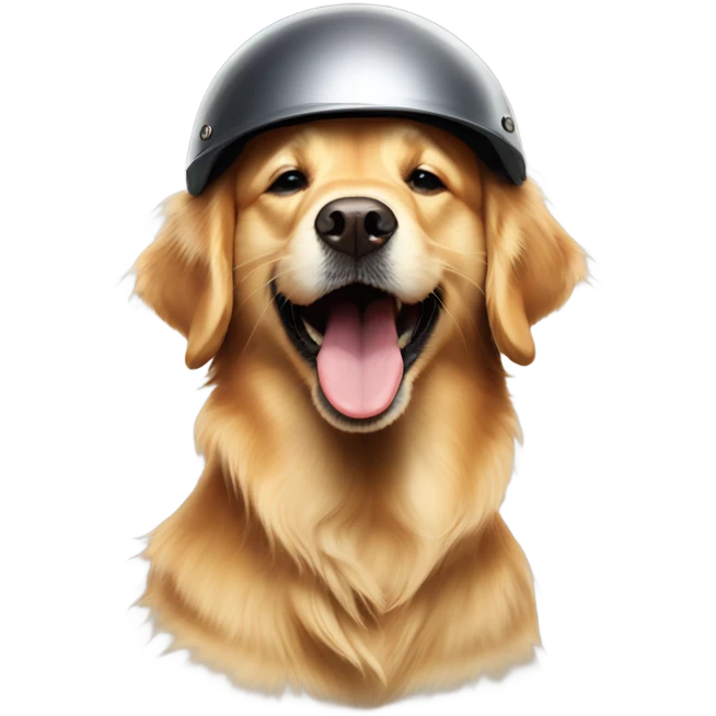 golden retriever with a helmet on and his tongue out drooling emoji