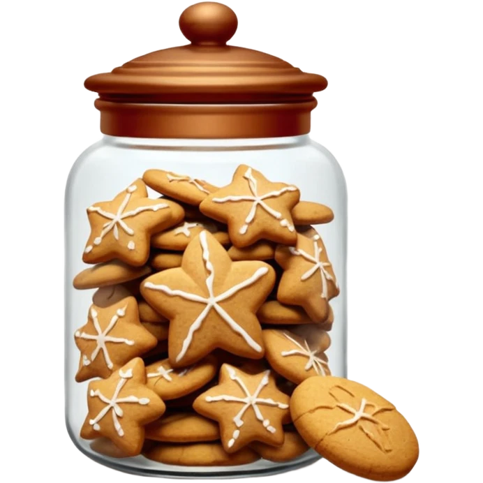 Realistic glass cookie jar with brown lid full of stars ginger cookies emoji