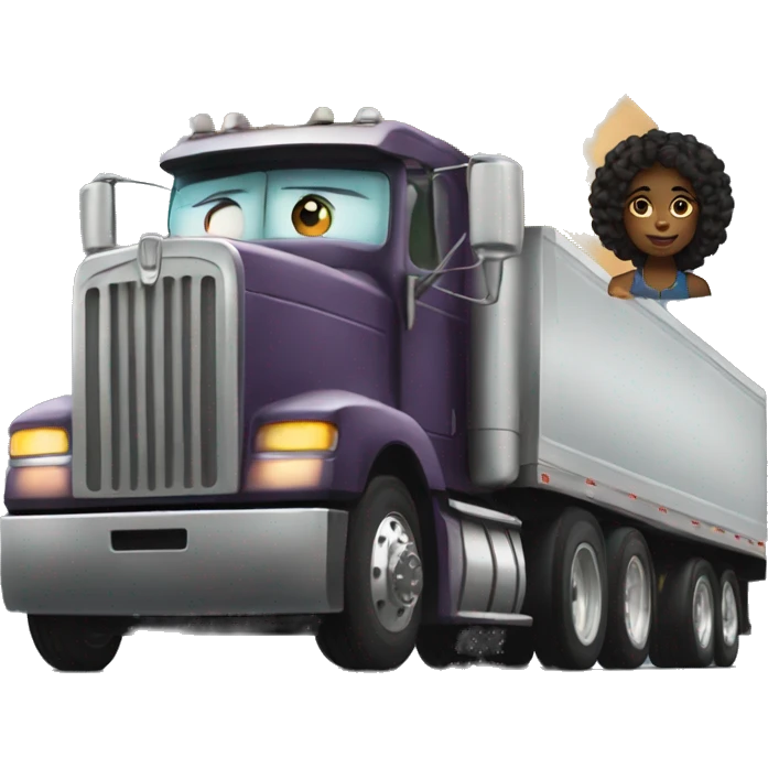 Black girl driving semi truck  emoji