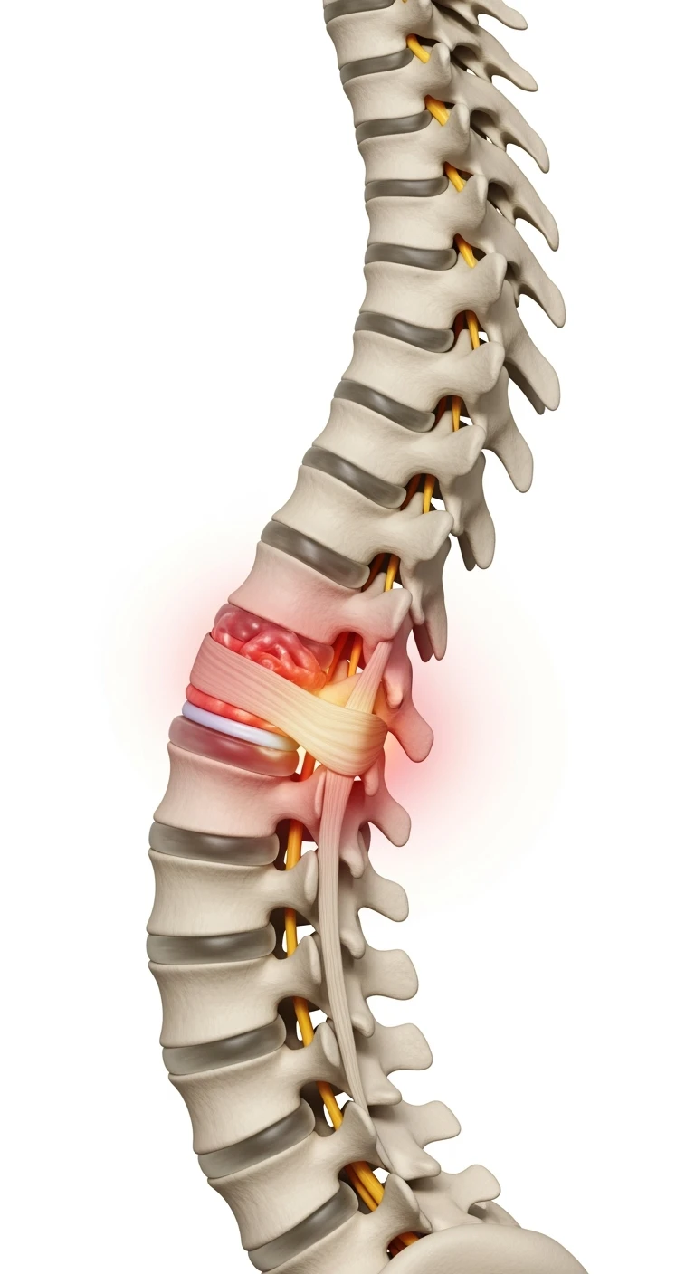 spina dorsale anatomica umana infiammata con ernia, ISOLATO SU SFONDO BIANCO emoji