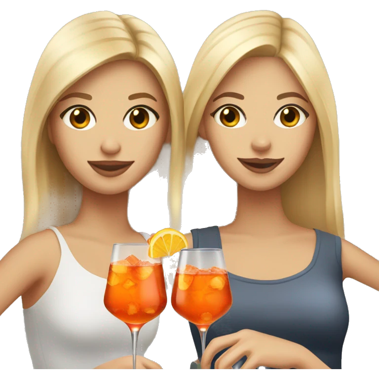 Two girls one blonde and one brown hair drinking aperol emoji