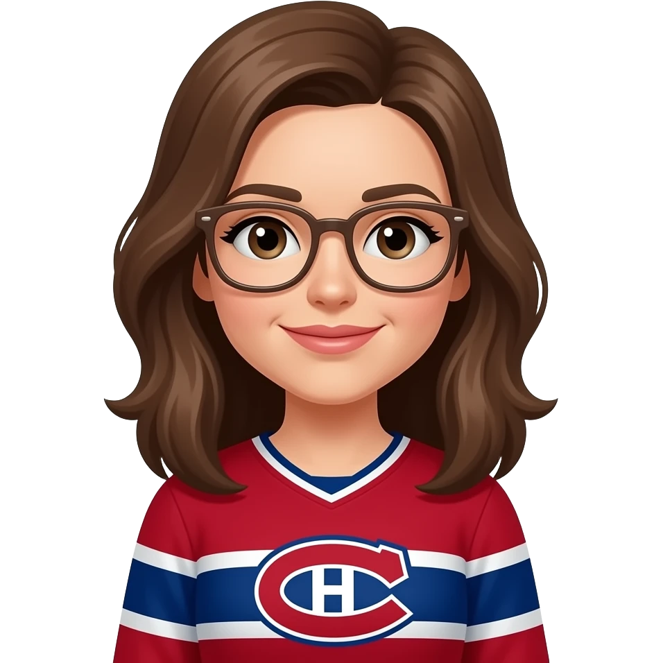 Female Montreal Canadiens fan Female medium brown hair brown frame glasses emoji
